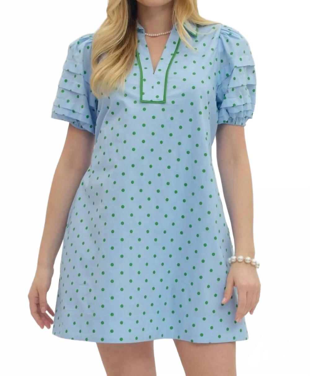 NEW ENTRO polka dot layered sleeve dress in blue